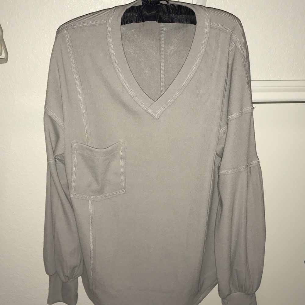 Oversized V-Neck Long Sleeve Top